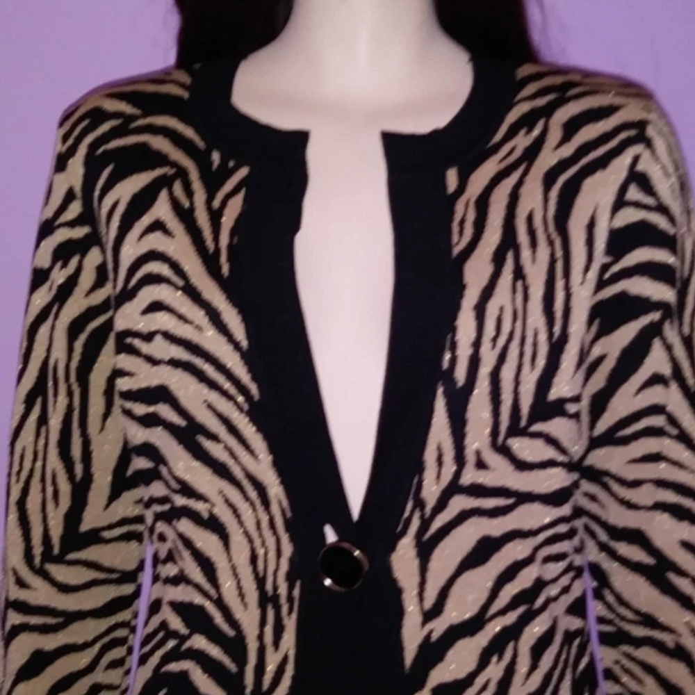 Jones New York Black and Tan Knit Cardigan